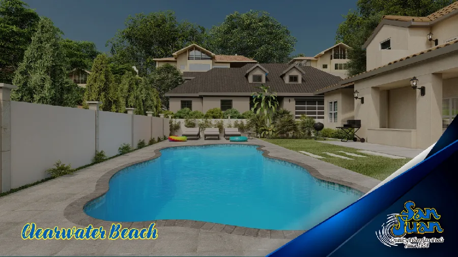 Clearwater Beach fiberglass pool installed in a backyard