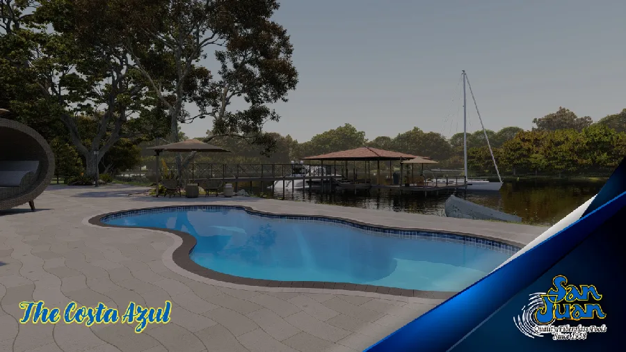 Costa Azul fiberglass pool installed in a backyard