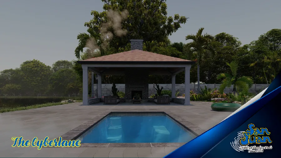 Cyberlane (no spa) fiberglass pool installed in a backyard