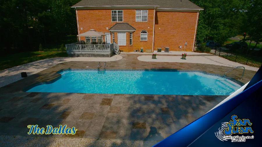 Dallas fiberglass pool installed in a backyard
