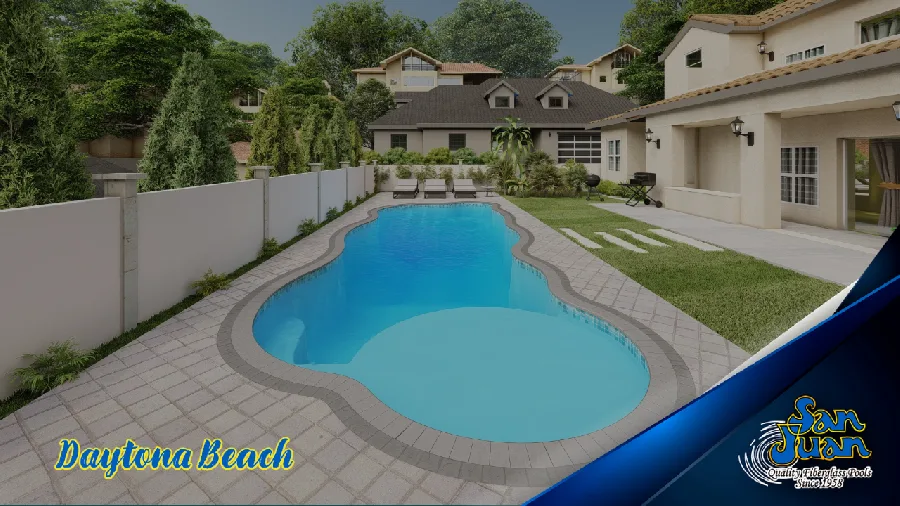 Daytona Beach fiberglass pool installed in a backyard
