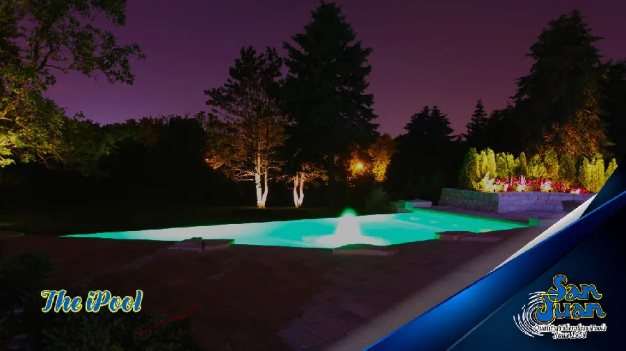 iPool fiberglass pool installed in a backyard