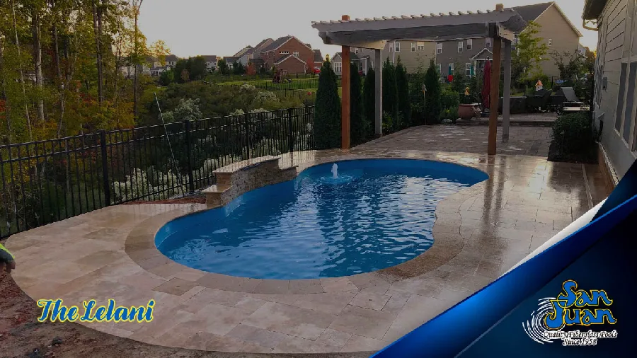 Lelani fiberglass pool installed in a backyard