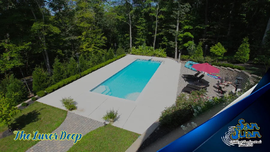 Luxor Deep fiberglass pool installed in a backyard