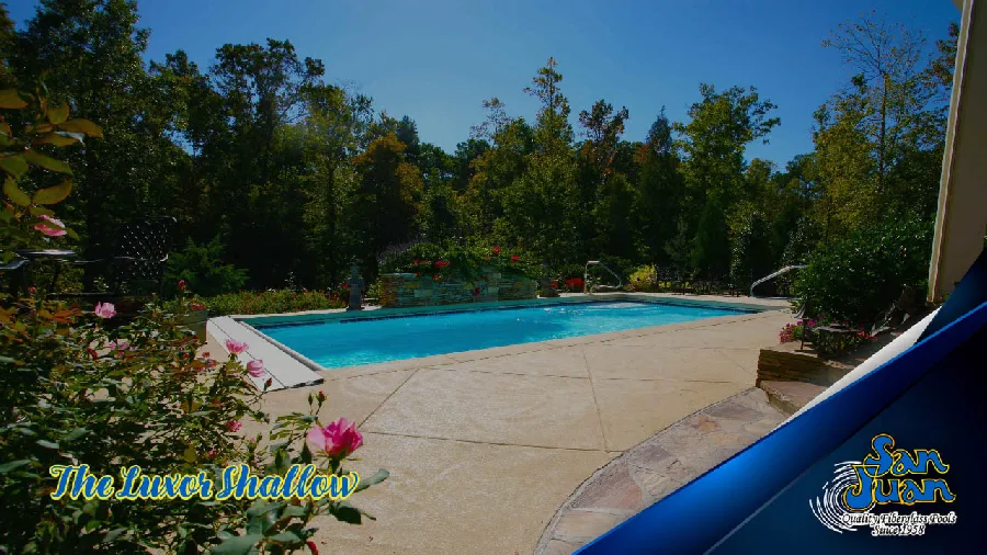 Luxor fiberglass pool installed in a backyard