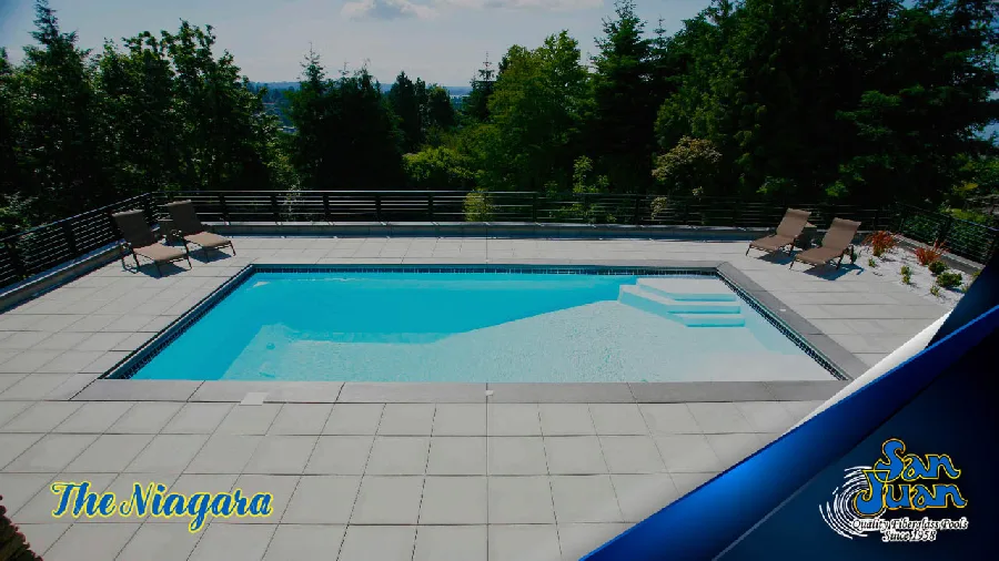 Niagara fiberglass pool installed in a backyard