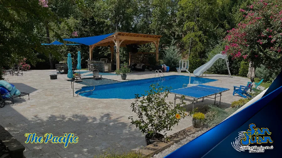 Pacific fiberglass pool installed in a backyard
