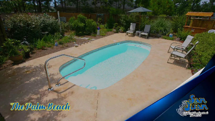 Palm Beach fiberglass pool installed in a backyard