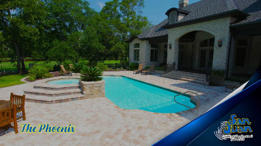 Phoenix fiberglass pool installed in a backyard