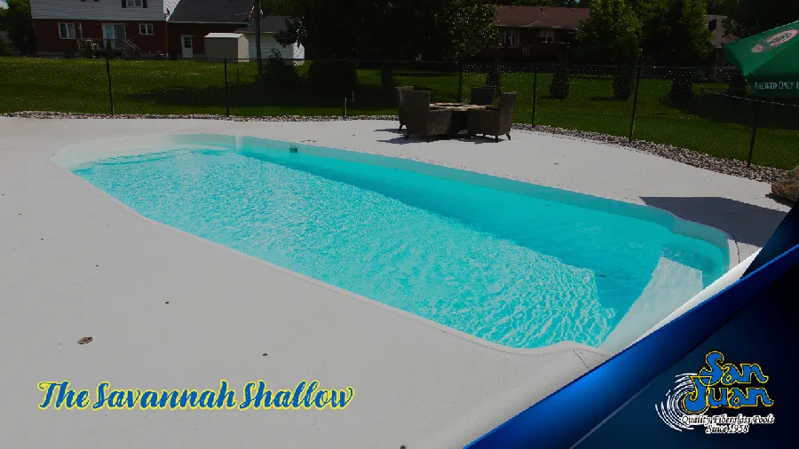 Savannah fiberglass pool installed in a backyard