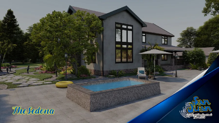 Sedona fiberglass pool installed in a backyard