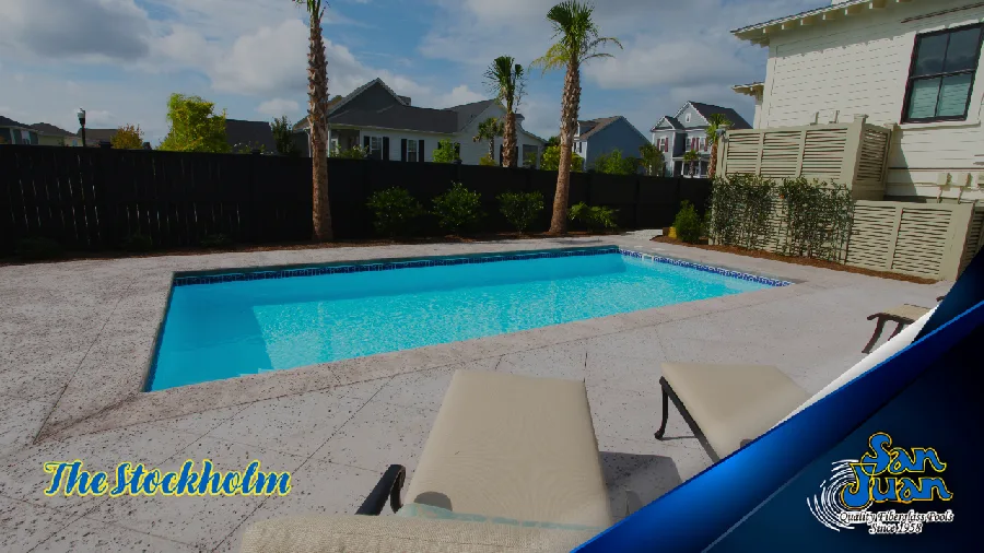 Stockholm fiberglass pool installed in a backyard