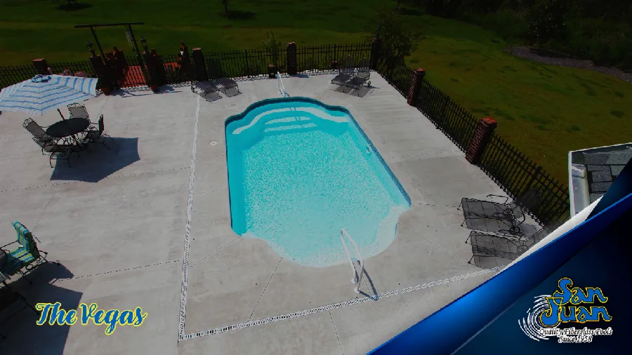 Vegas fiberglass pool installed in a backyard