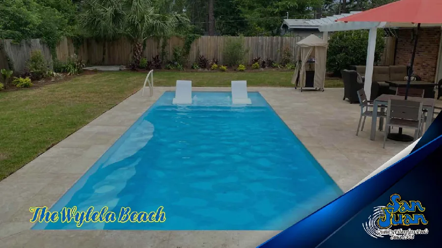 Wylela Beach fiberglass pool installed in a backyard