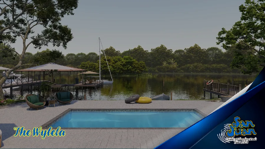 Wylela fiberglass pool installed in a backyard