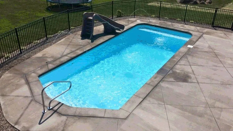 Catalina medium fiberglass pool installed in a backyard
