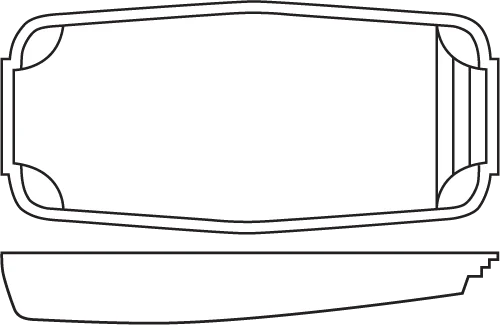 Martinique fiberglass pool shell drawing (top and side views)