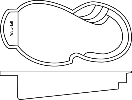 Montego Bay fiberglass pool shell drawing (top and side views)