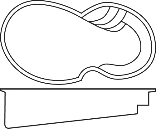 Sanibel fiberglass pool shell drawing (top and side views)