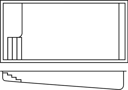 St. John fiberglass pool shell drawing (top and side views)