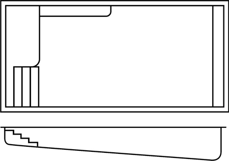 Tahiti fiberglass pool shell drawing (top and side views)