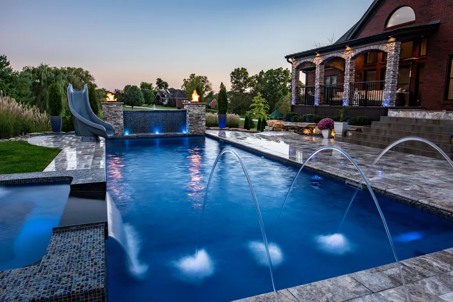 Tropic fiberglass pool installed in a backyard